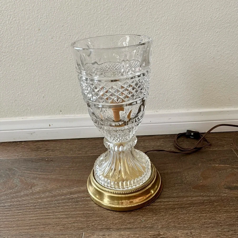 Vintage Cut Crystal Table Lamp with Brass Base